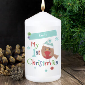 Personalised Felt Stitch Robin My 1st Christmas Candle