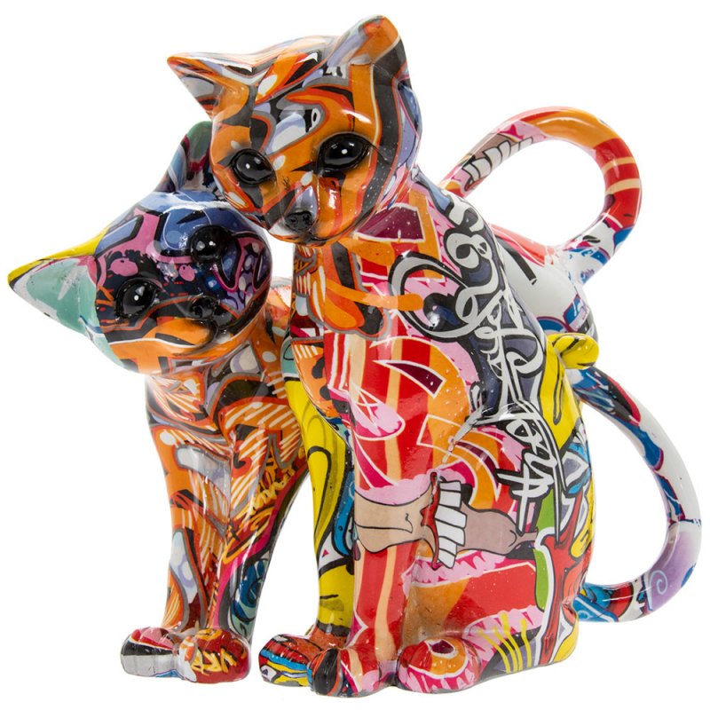 Home Ornaments - Graffiti Cats Art Resin Figurine Ornament Abstract Decor