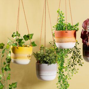 Ceramic Hanging Planter / Indoor Modern - Yellow